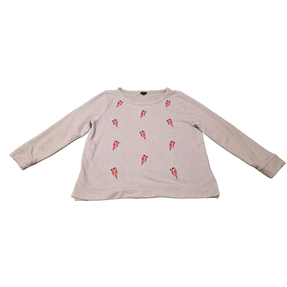 Talbots Gray Heather Embroidered Parrot Women's Bird Sweater Parakeet Size XL